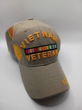 Vietnam Veteran Baseball Hat Cap Beige Curved Brim Strapback US Warriors Acrylic